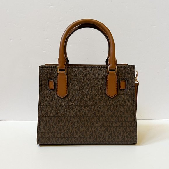 Michael Kors Hamilton Small Satchel Shoulder Crossbody Bag MK Brown - Picture 2 of 11